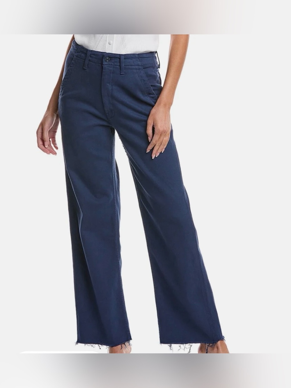 MOTHER The Major Zip Sneak Fray, Blue, Size 32, Loose/Wide Legs